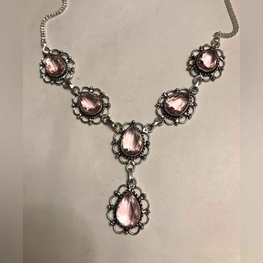Pink Topaz Stamped 925 Sterling Silver Necklace